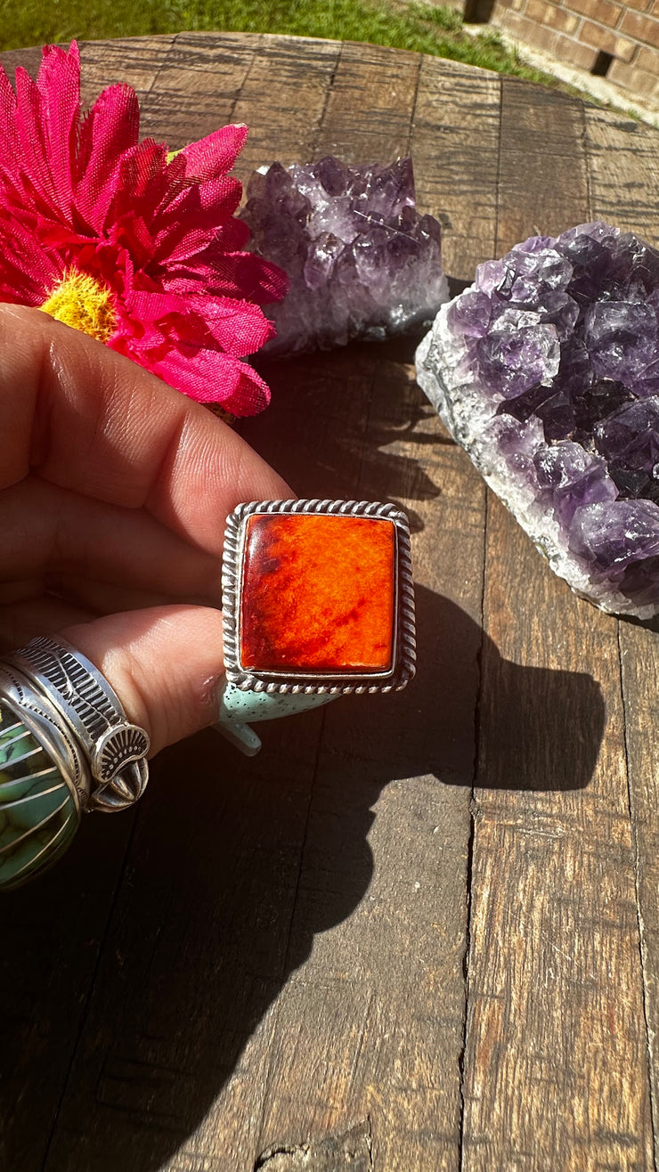 Adjustable Orange Spiny Square Ring #3