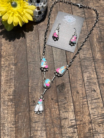 4 Stone Cotton Candy Mini Lariat B