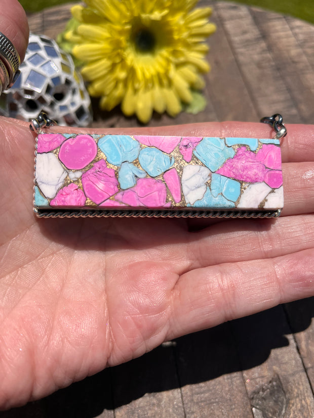 XL Cotton Candy Kingman Bar Necklace A-H