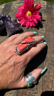 Adjustable 2 Stone Red Spiny Ring