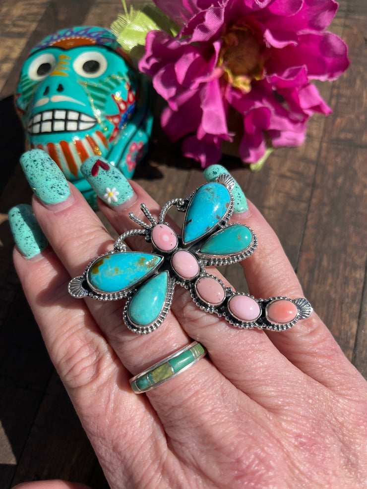 Adjustable "Cotton Candy" and Turquoise Dragonfly Ring #1