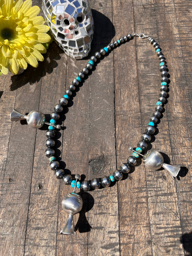 Sterling Pearl and Kingman Blossom Necklace