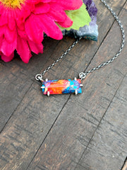 Waterproof Pink Dahlia Bar Necklace #2