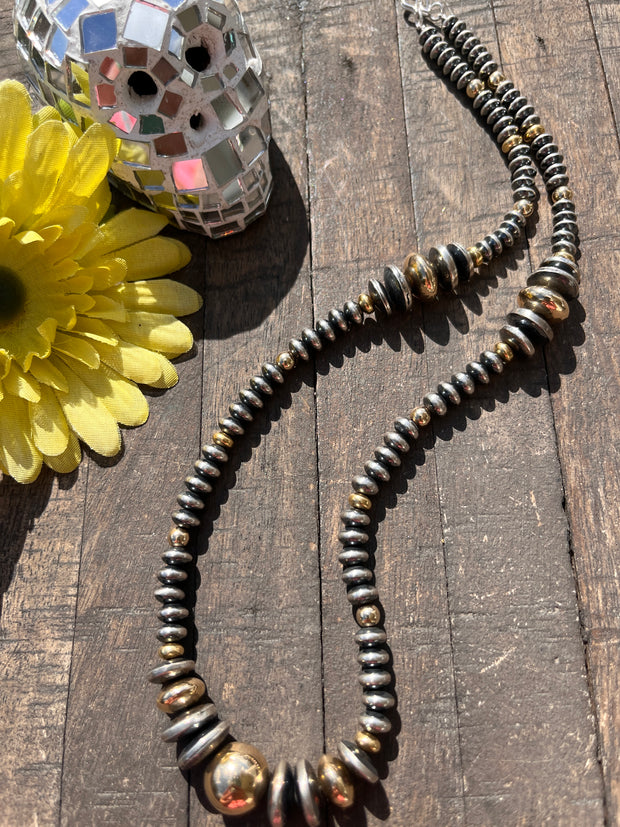 20" Graduated Saucer Navajo Style Pearl and Gold Filled Beads