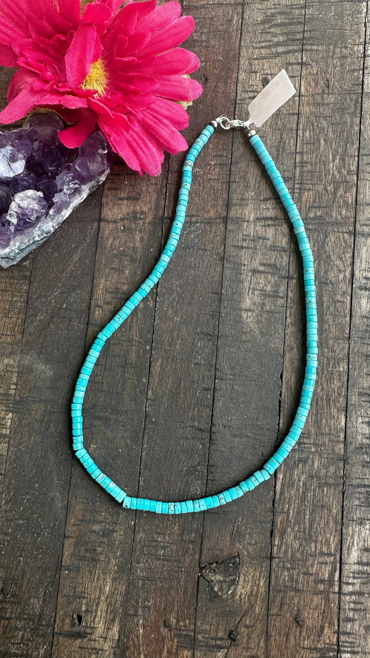 16 1/2" Blue Kingman Heishi Necklace