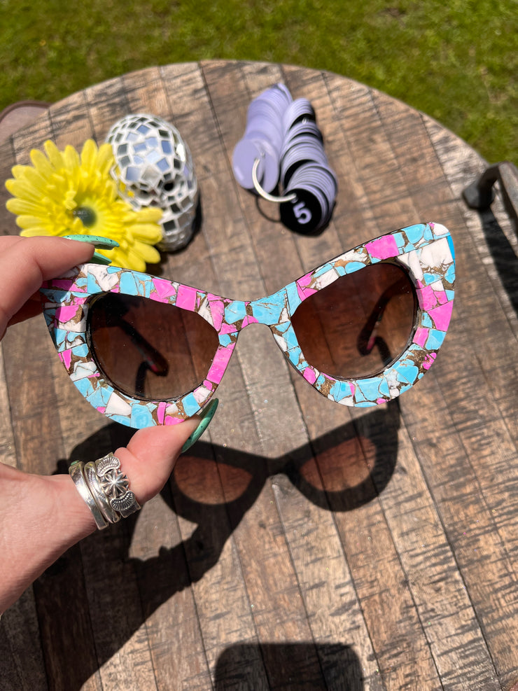 Handmade Cotton Candy Kingman Inlay Sunglasses #5