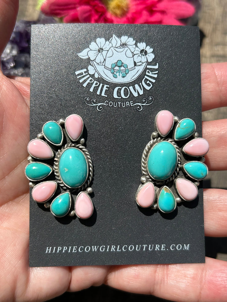 Kingman and "Cotton Candy" Half Cluster Earrings B