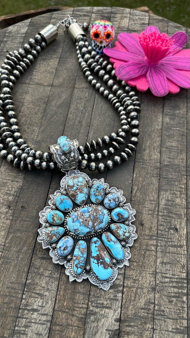 Multi Strand Pearl and Golden Hills Pendant Necklace #1