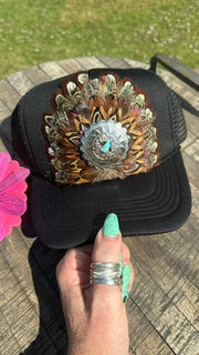 JJ’s XL Concho Dark Feather Turquoise Hat