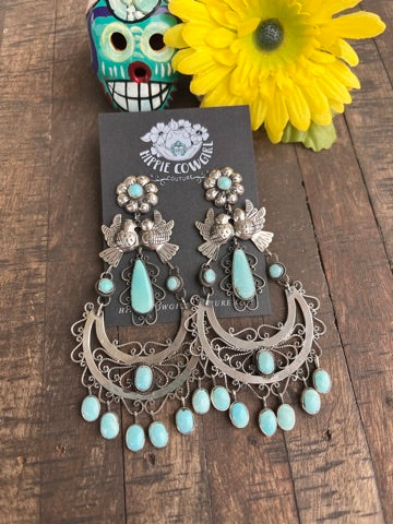 Sterling and Turquoise Filigree "Wedding" Earrings