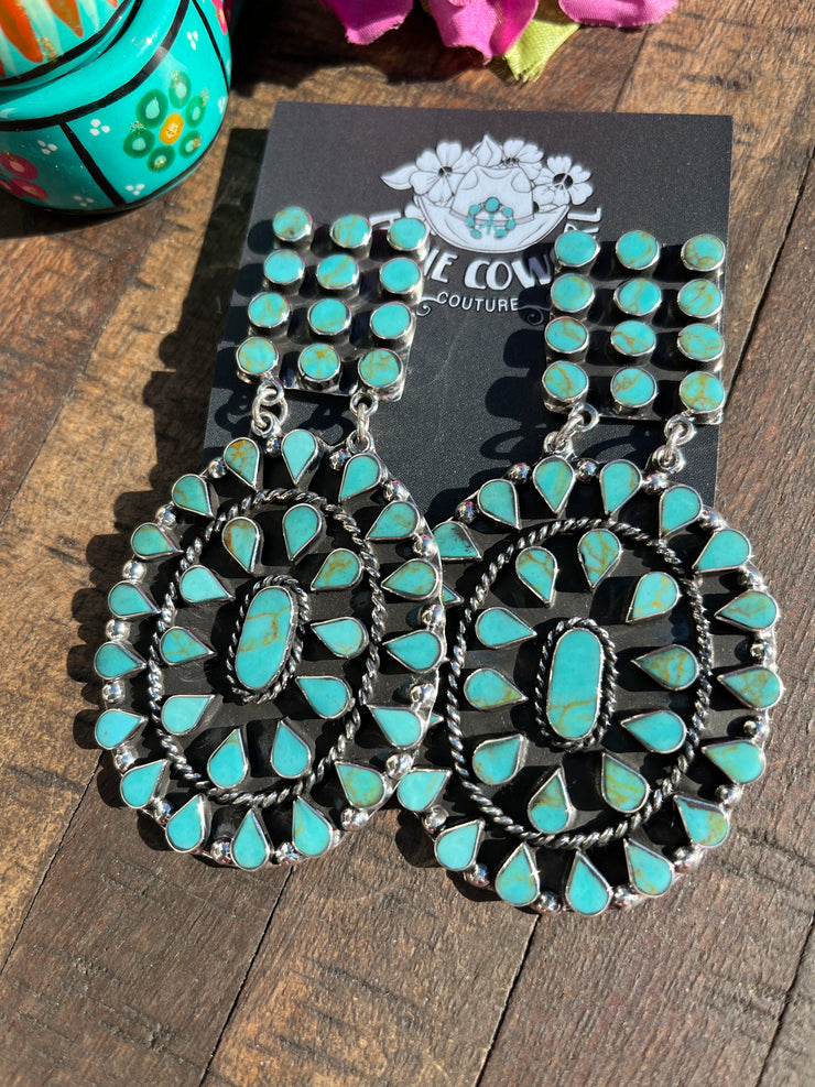 Turquoise Cluster Clip On Earrings