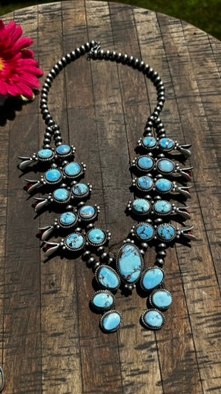 Golden Hills Turquoise and Coral Squash Blossom Set