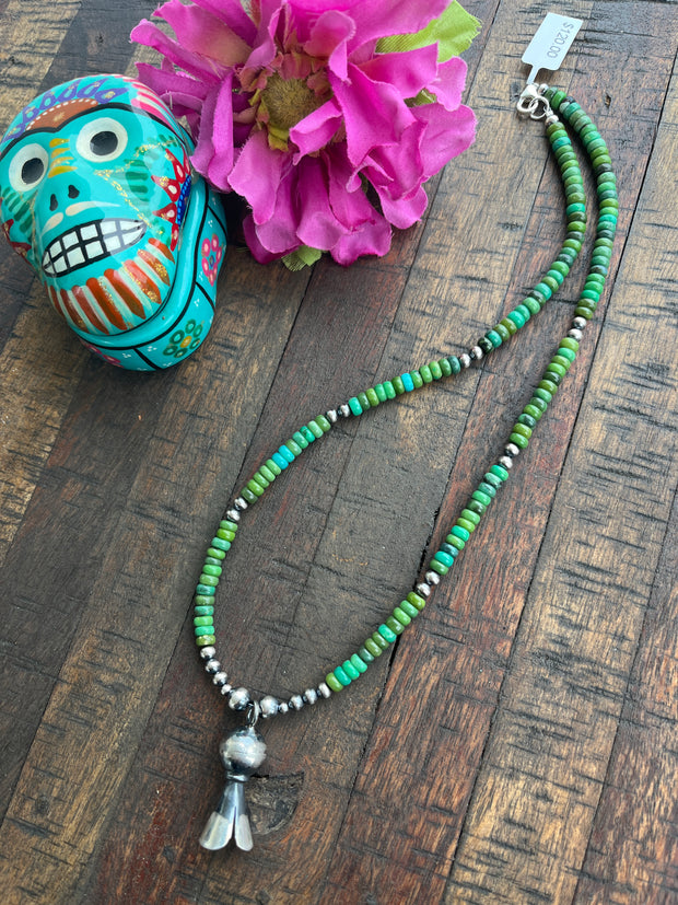 Sonoran Gold Bead Necklace with Squash Blossom Pendant