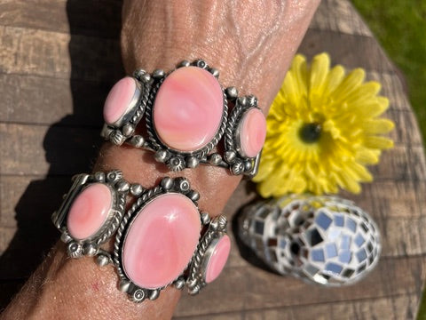 3 Stone "Cotton Candy" Pink Conch Cuff 1-2