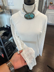 White + Rhinestone Mesh Shirt