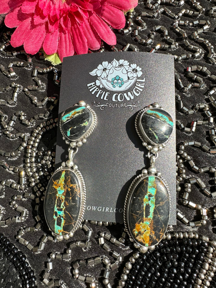 Blackjack Turquoise Two Stone Earrings #4