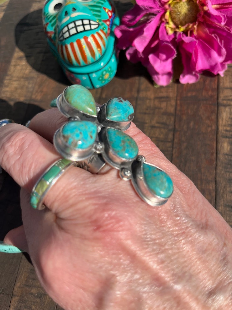 Adjustable Kingman Turquoise Cross Ring #2