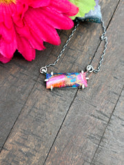 Waterproof Pink Dahlia Bar Necklace #3