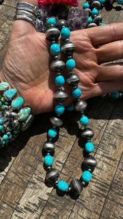 58" 16mm Pearl and Kingman Turquoise Necklace