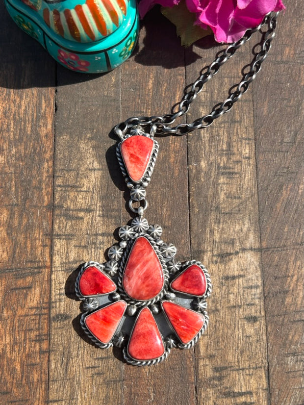 Red Spiny Flower Cluster Necklace