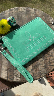 Turquoise Boot Stitch Wristlet Bag