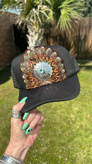 JJ’s XL Concho Dark Feather Turquoise Hat