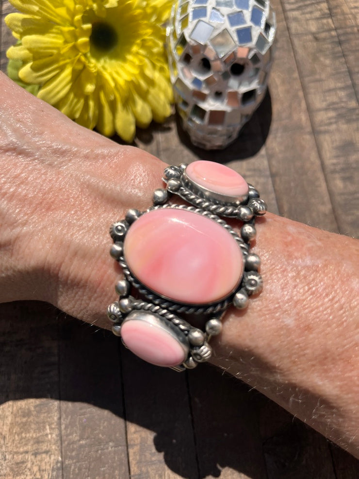 3 Stone "Cotton Candy" Pink Conch Cuff 1-2