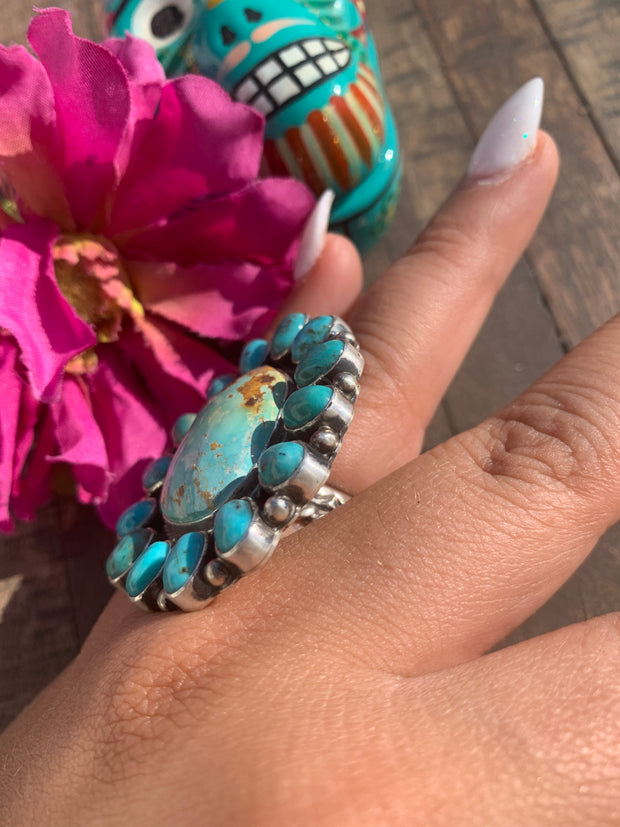 Adjustable Mixed Mines Turquoise Cluster Ring