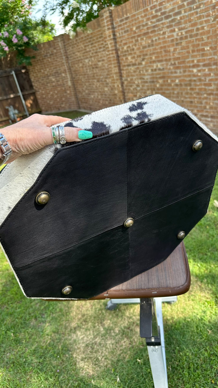 Checkerboard Cowhide and Leather Hat Can