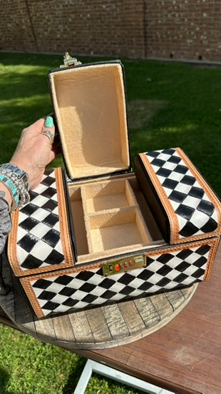 Checkerboard Cowhide and Leather Jewelry Box