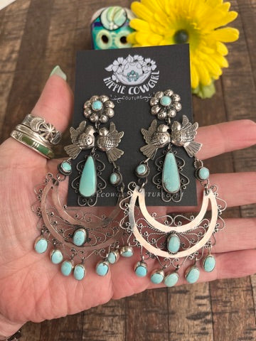 Sterling and Turquoise Filigree "Wedding" Earrings