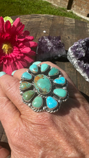 Adjustable Kingman Turquoise Cluster Ring