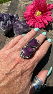 Adjustable 2 Stone Purple Spiny Ring