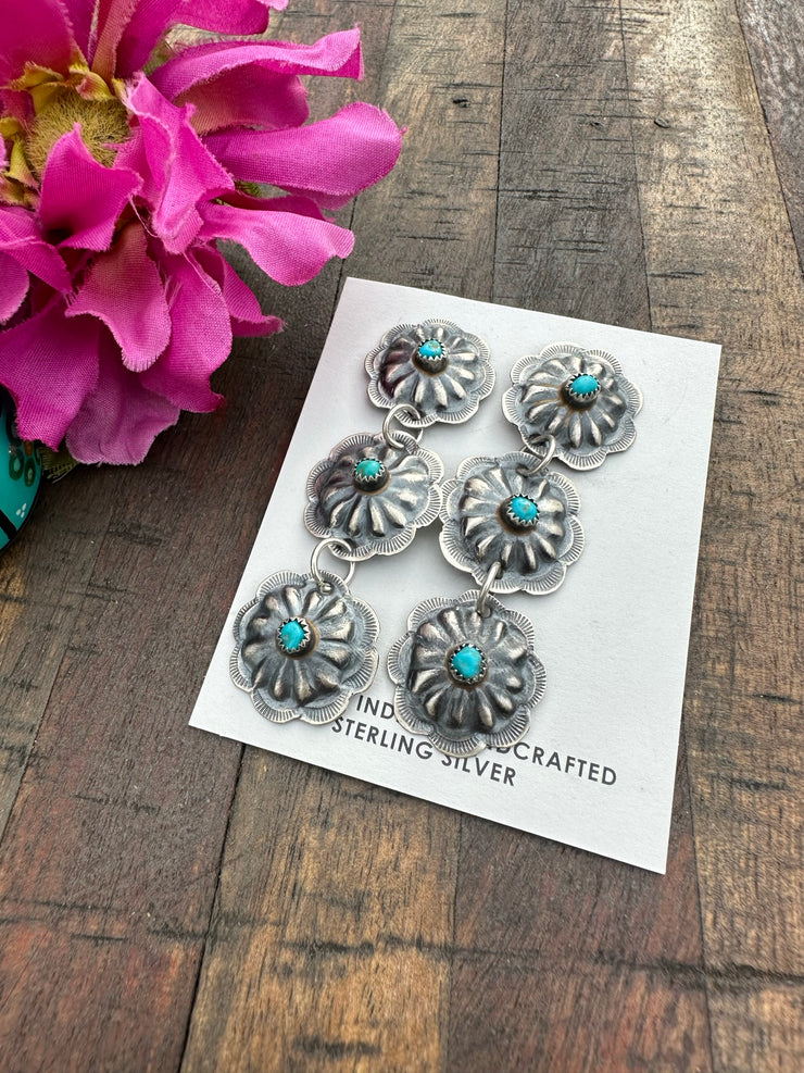 3 Stone Dangle Conch Earrings