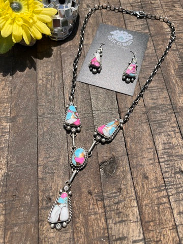 4 Stone Cotton Candy Mini Lariat B