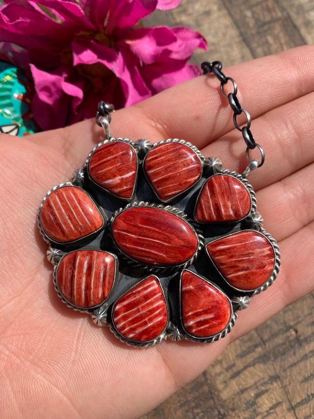 Red Spiny Cluster Necklace#1