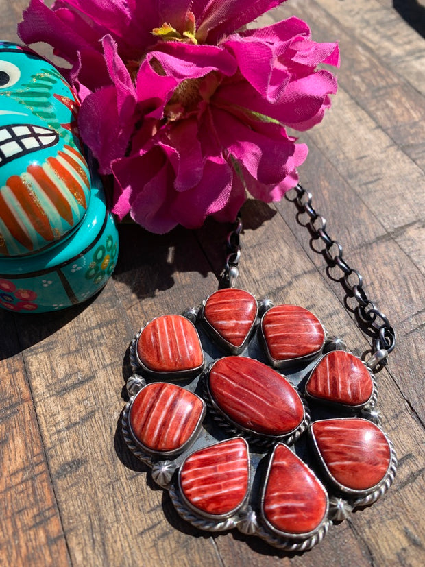 Red Spiny Cluster Necklace#1