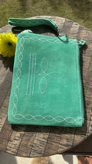 Turquoise Boot Stitch Wristlet Bag