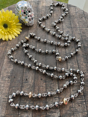 74" Navajo Style Pearl and Gold Filled Rosary Beads