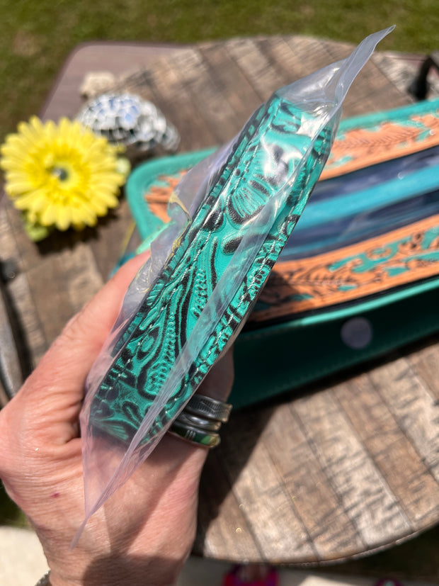 Clear Turquoise Tooled Bag