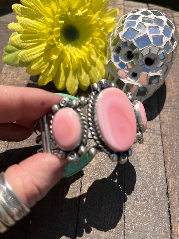 3 Stone "Cotton Candy" Pink Conch Cuff 1-2
