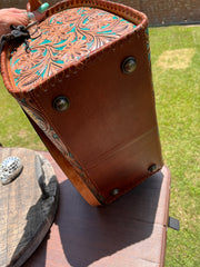 XL Tooled Turquoise and Saddle Concho Duffle Bag