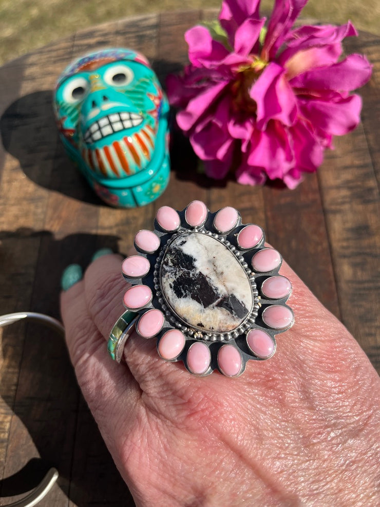 Adjustable White Buffalo and "Cotton Candy" Ring