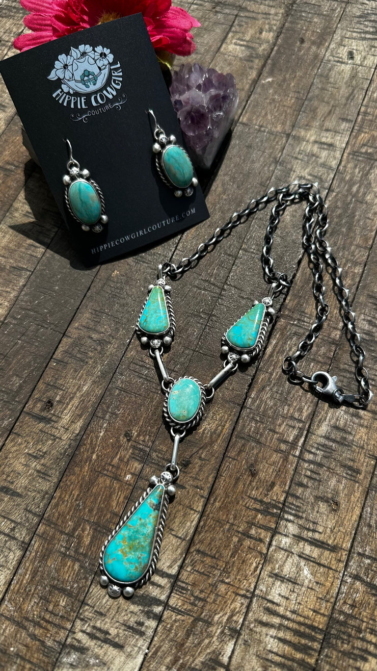 4 Stone Kingman Turquoise Mini Lariat Set- B