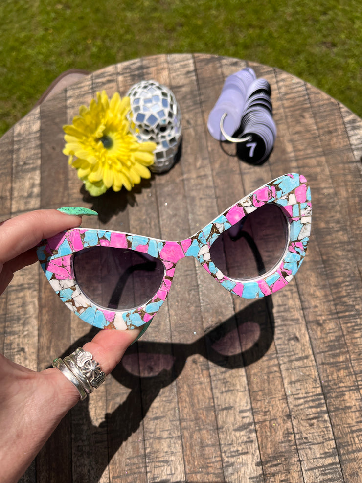 Handmade Cotton Candy Kingman Inlay Sunglasses #7