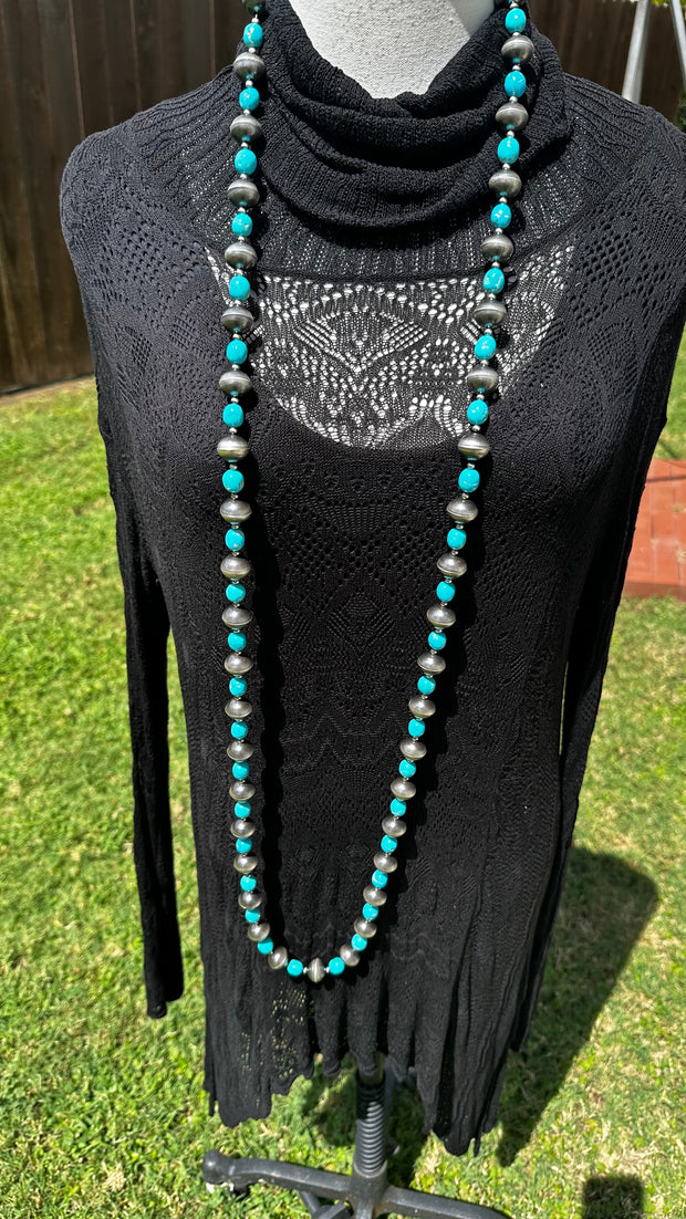 58" 16mm Pearl and Kingman Turquoise Necklace