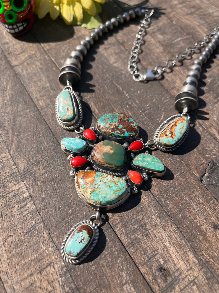 Royston Turquoise and Coral Pearl Necklace