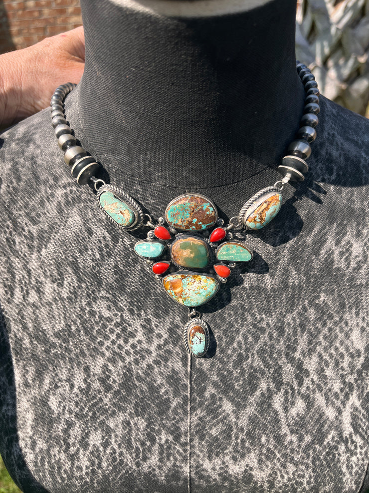 Royston Turquoise and Coral Pearl Necklace