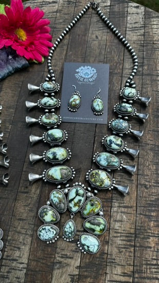 Palomino Variscite Squash Blossom Set