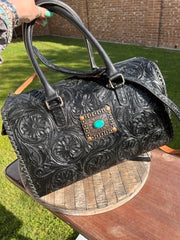 XL Tooled Black Concho Duffle Bag